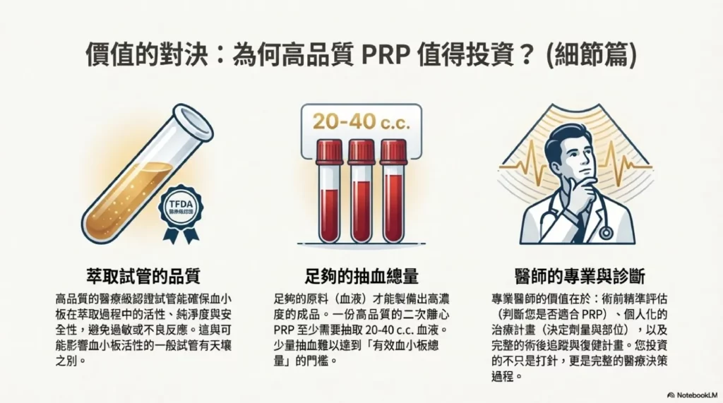 PRP 治療:流程、恢復、照護 7 為何高品質的PRP值得投資(細節篇)