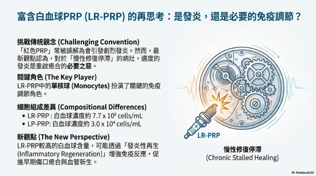 PRP 進階:PLT、外泌體與應對 9 富含白血球PRP (LR-PRP) 的再思考:從發炎到免疫調節
