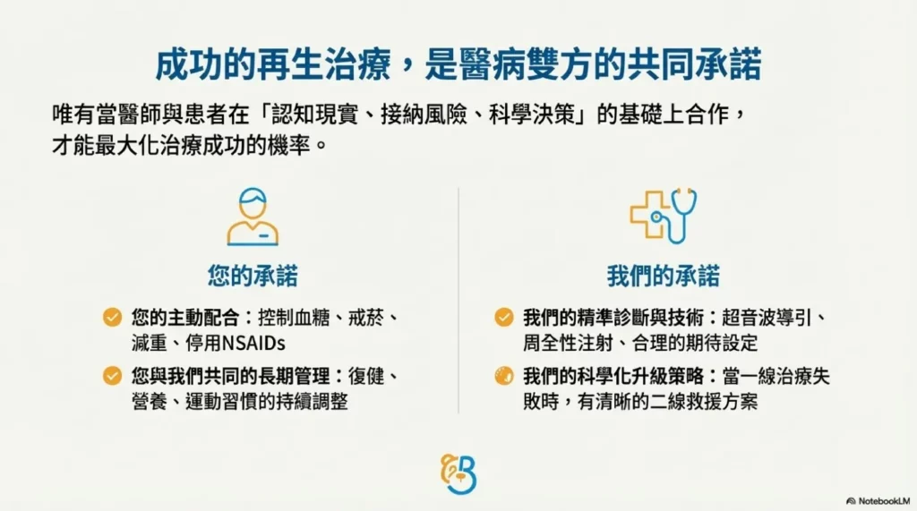 PRP 失敗:可能原因與補救方案 14 成功的再生治療,是醫病雙方的共同承諾